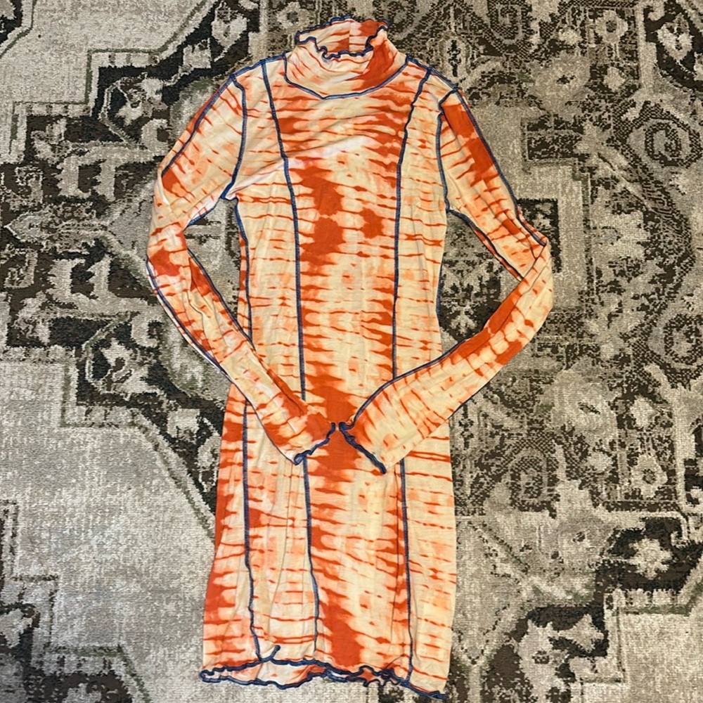 Wilfred Orange and Cream Long Sleeve Turtleneck Dress